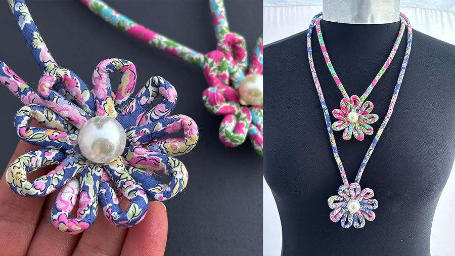 Collar de margaritas de flores de tela Liberty