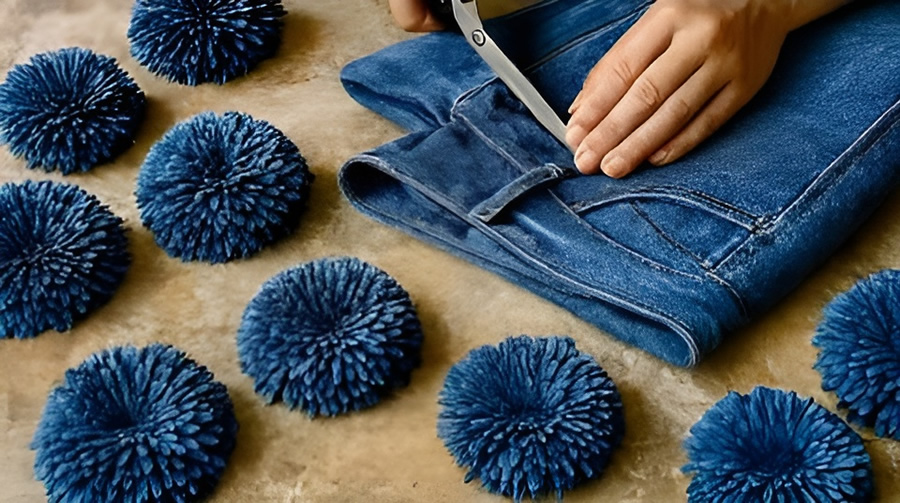 Flores decorativas hechas a mano con jeans