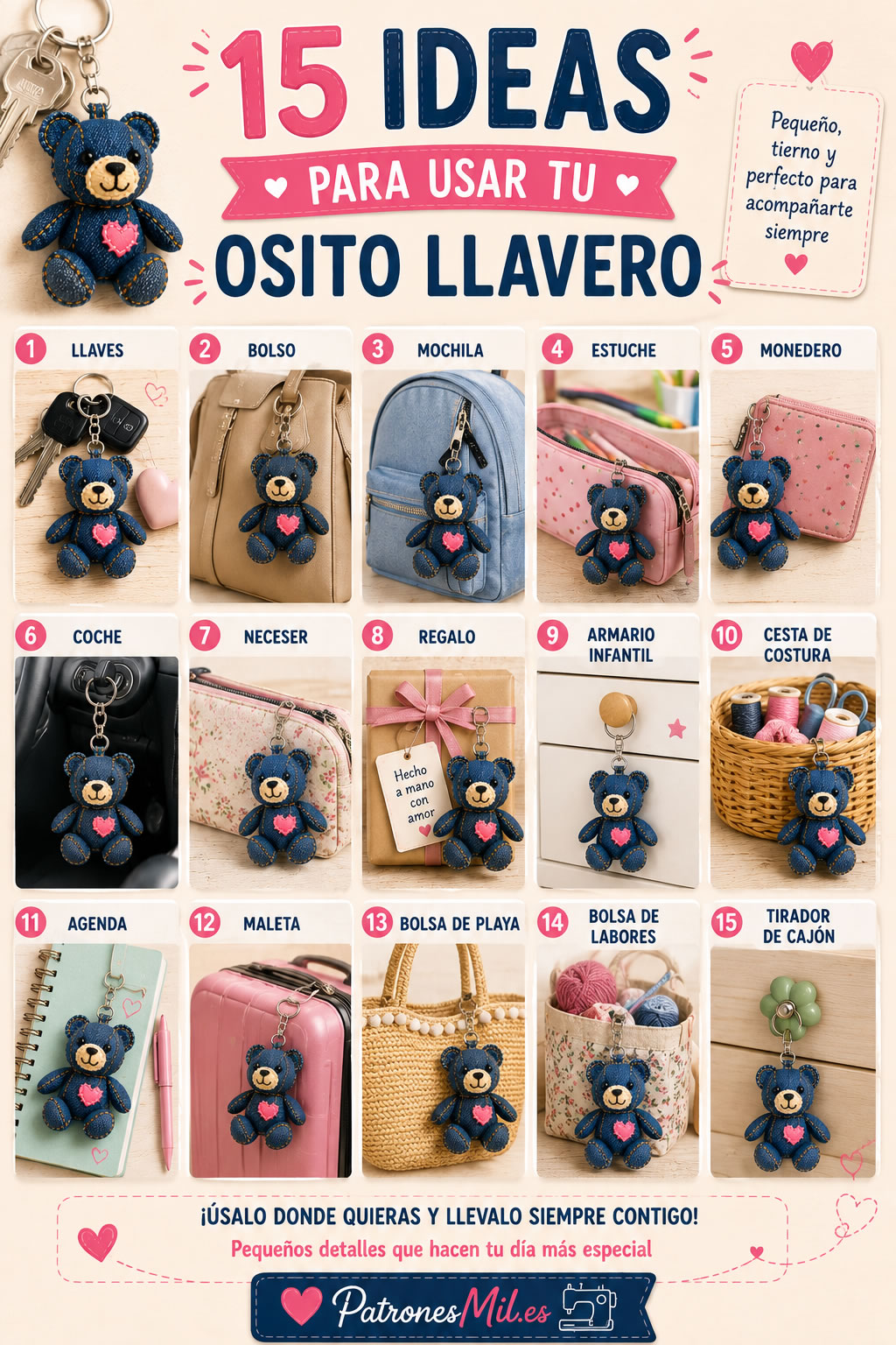 ideas para poner el llavero osito peluche con jeans