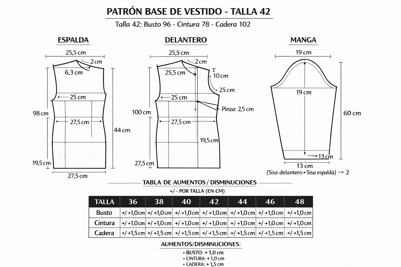 patrón base camisa talla 42 y todas las tallas