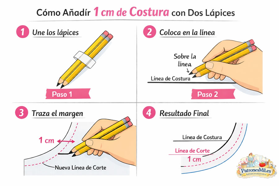 Cómo Añadir 1 cm de Costura a tus Patrones | Truco de los Dos Lápices