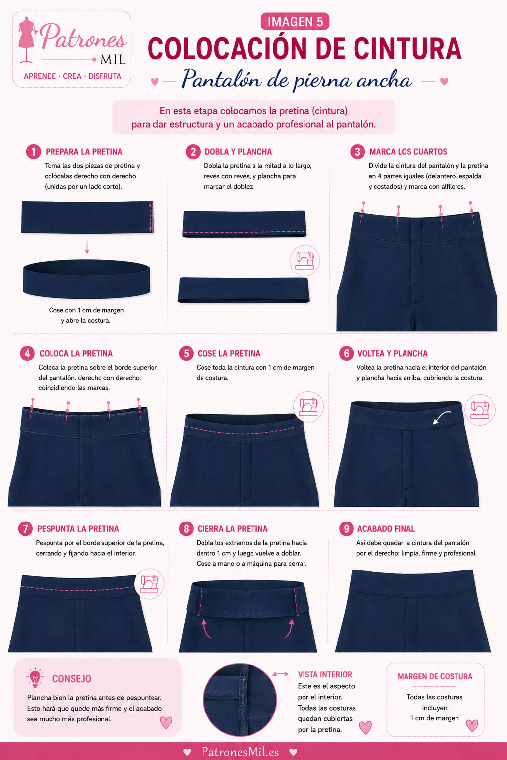 colocación de cintura del pantalon pierna ancha