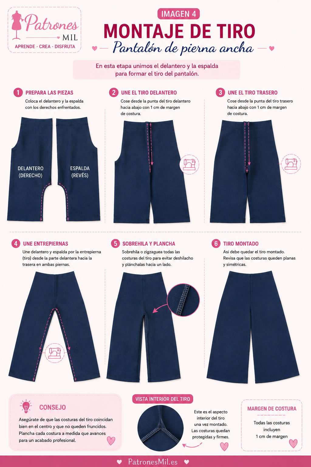 montaje de tiro del pantalon pierna ancha