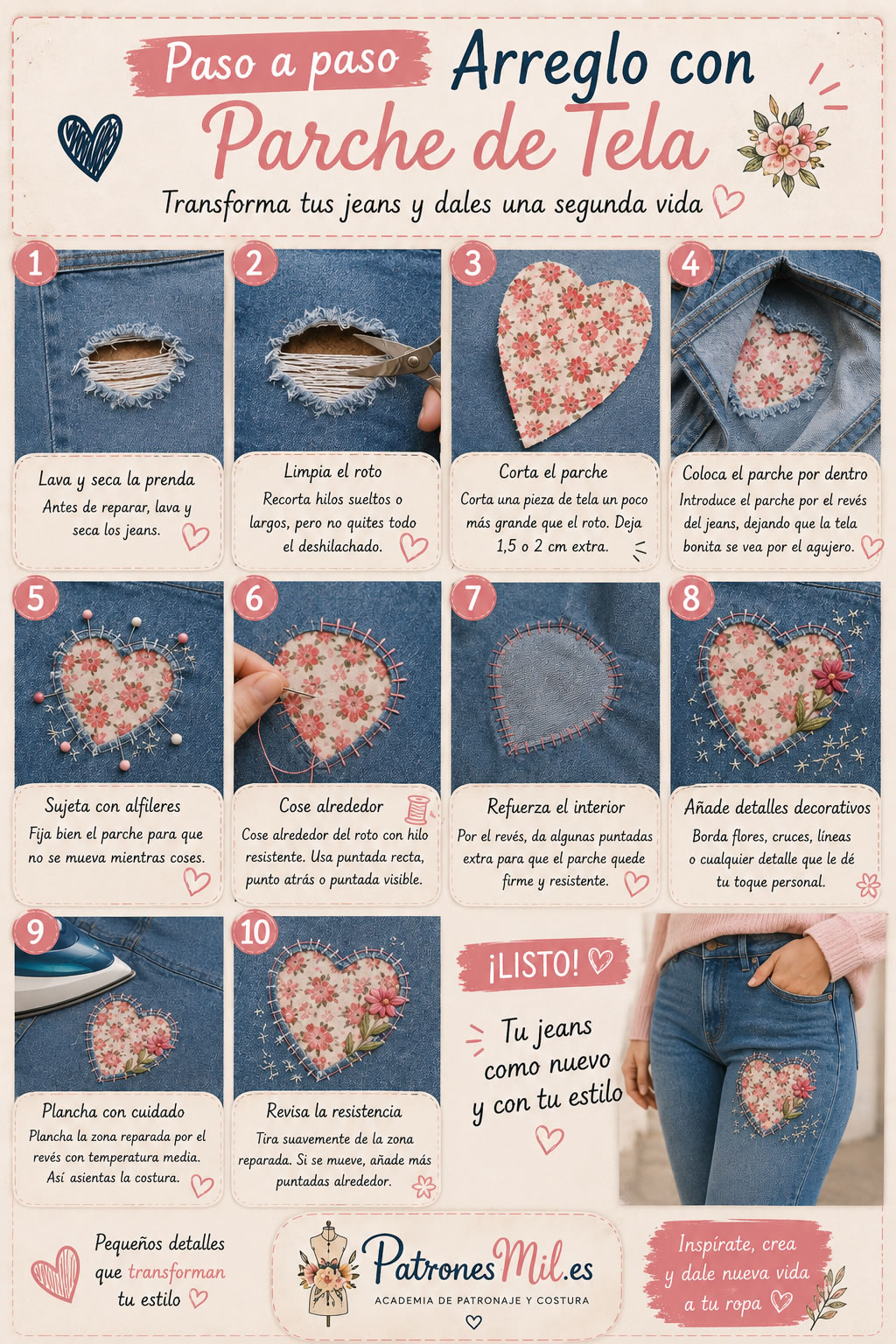 reparar parche jeans paso a paso