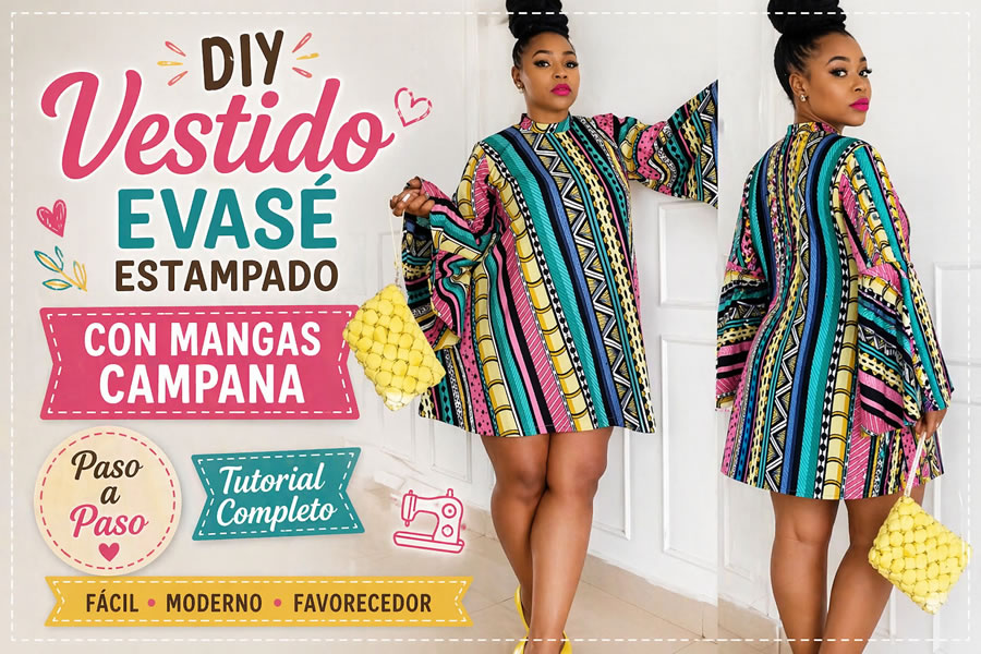 vestido evasé con mangas campana