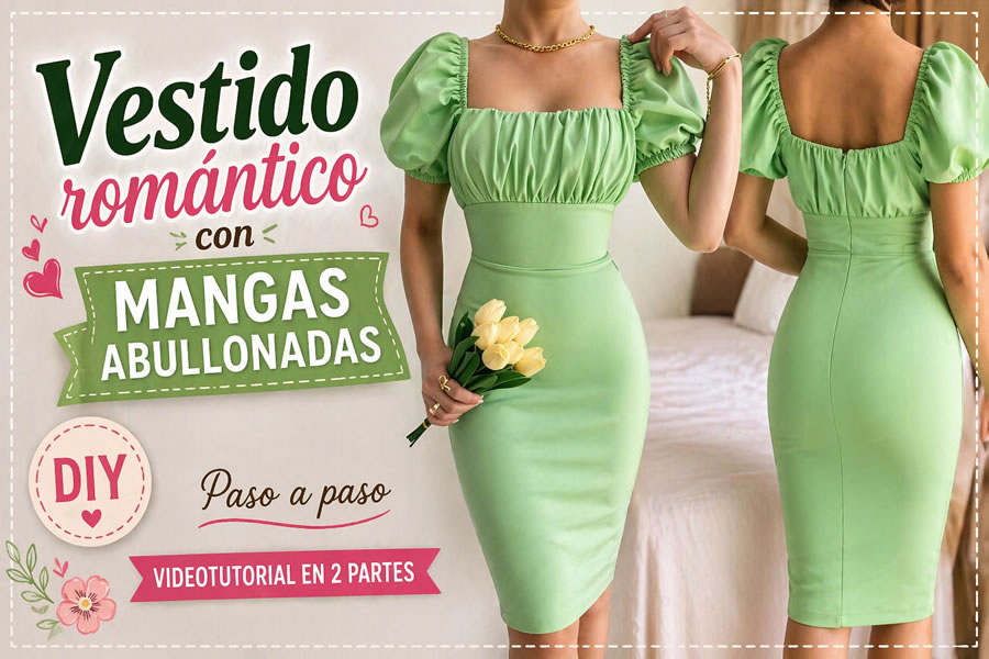 vestido romántico ajustado con mangas abullonadas