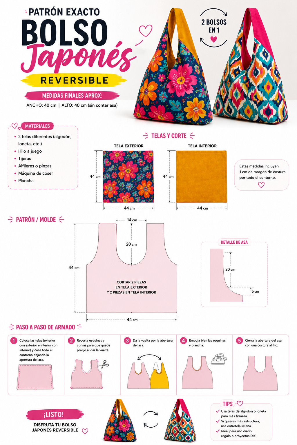 bolso japones reversible patron