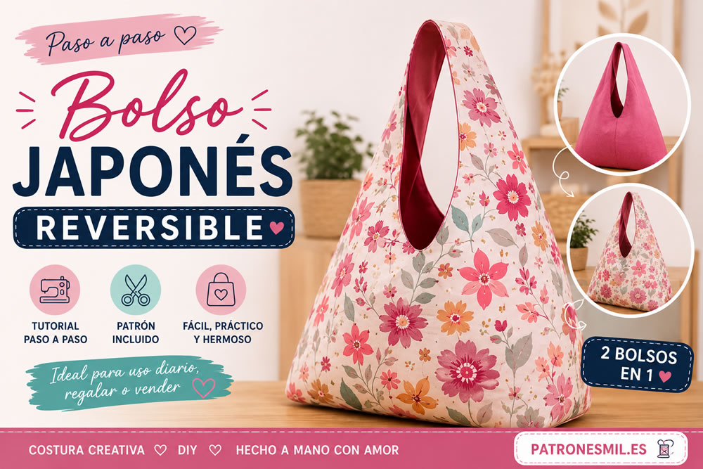 Bolso japonés reversible floral paso a paso