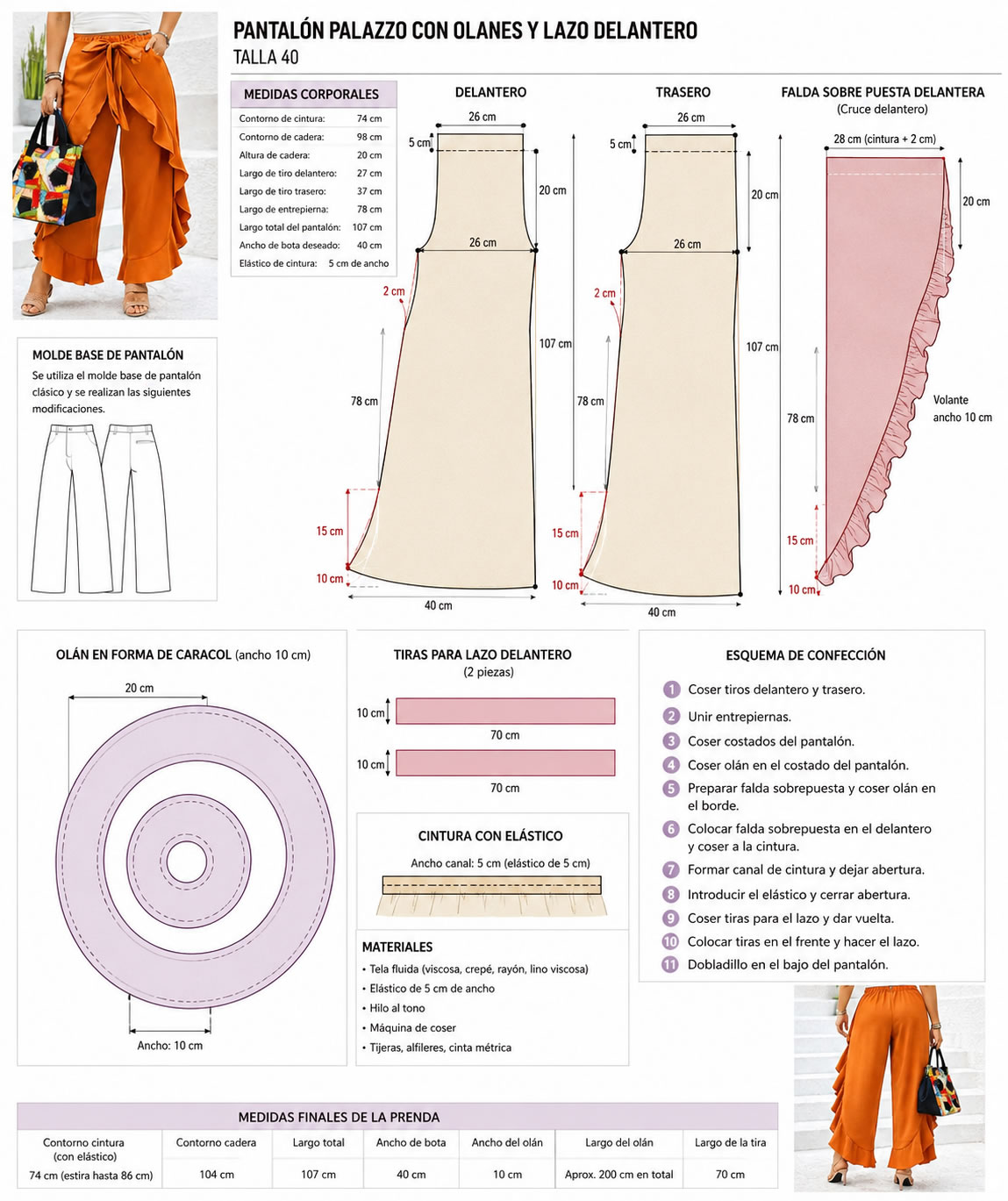 patron de pantalon palazze con olanes