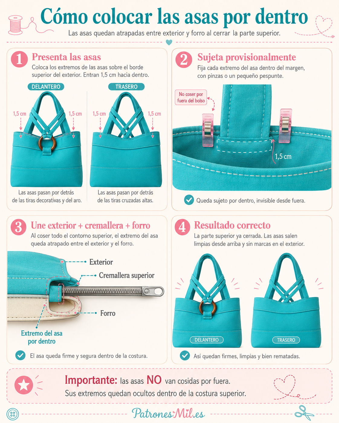 colocar las asas del bolso