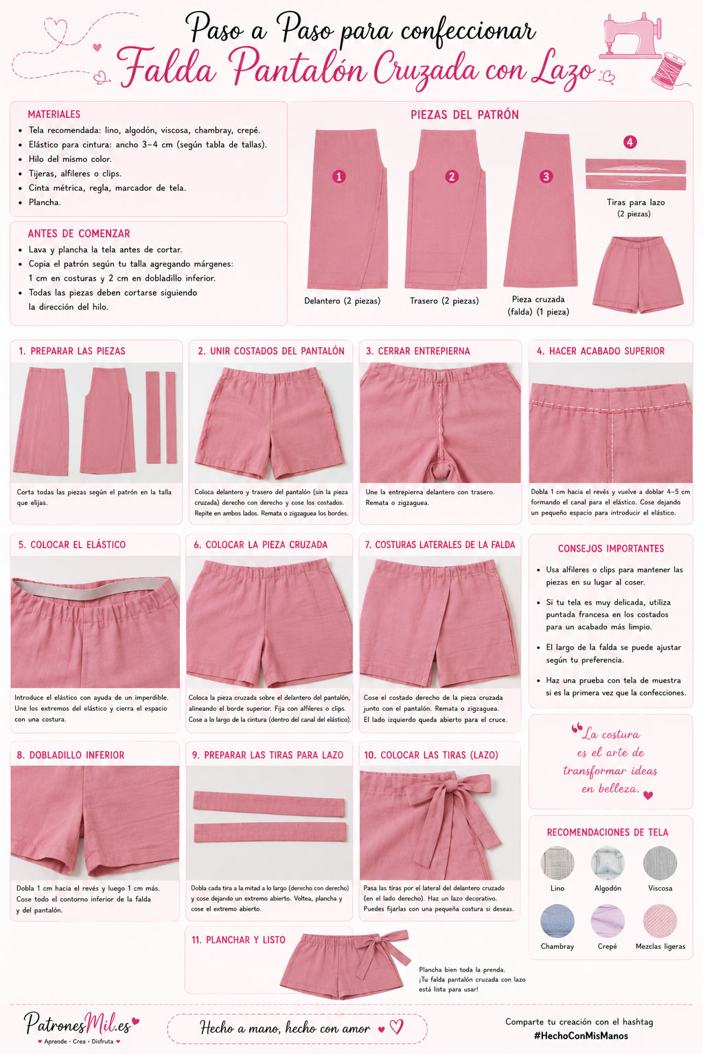 confeccion de la falda pantalon cruzada con lazo
