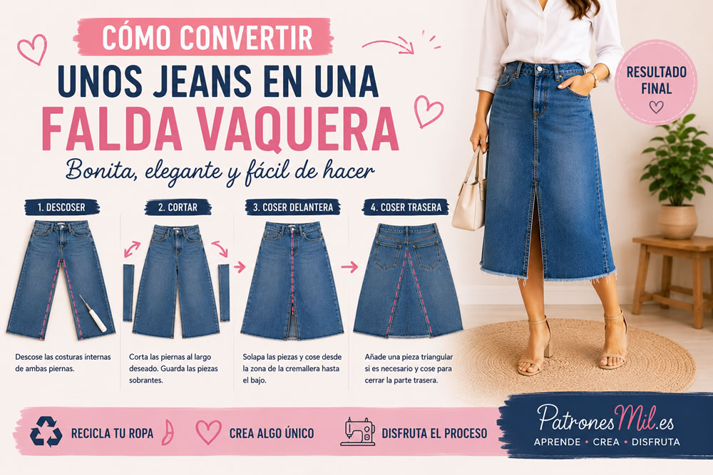 falda vaquera reciclando un pantalon vaquero o jeans