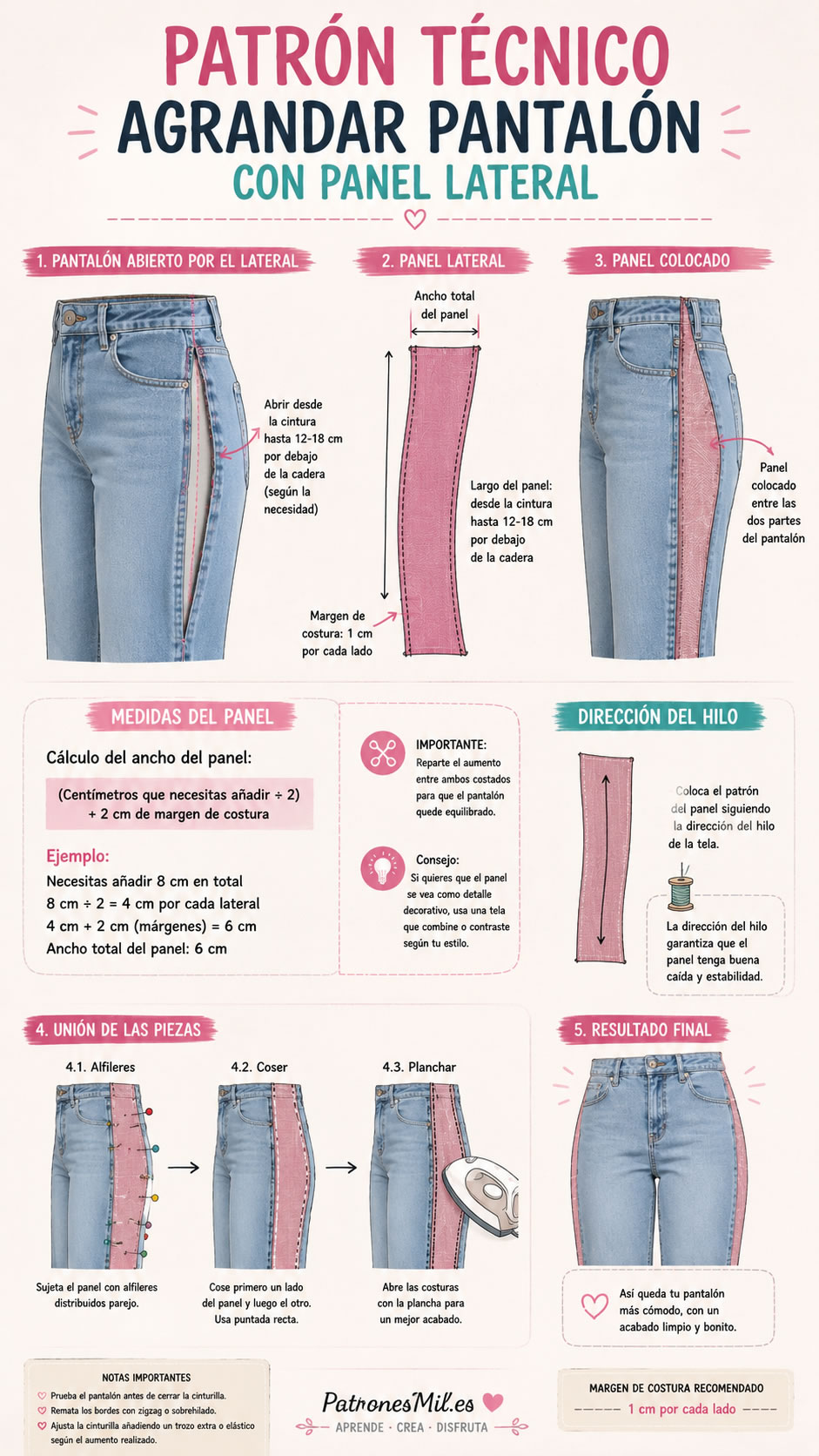 patron tecnico para agrandar un pantalon