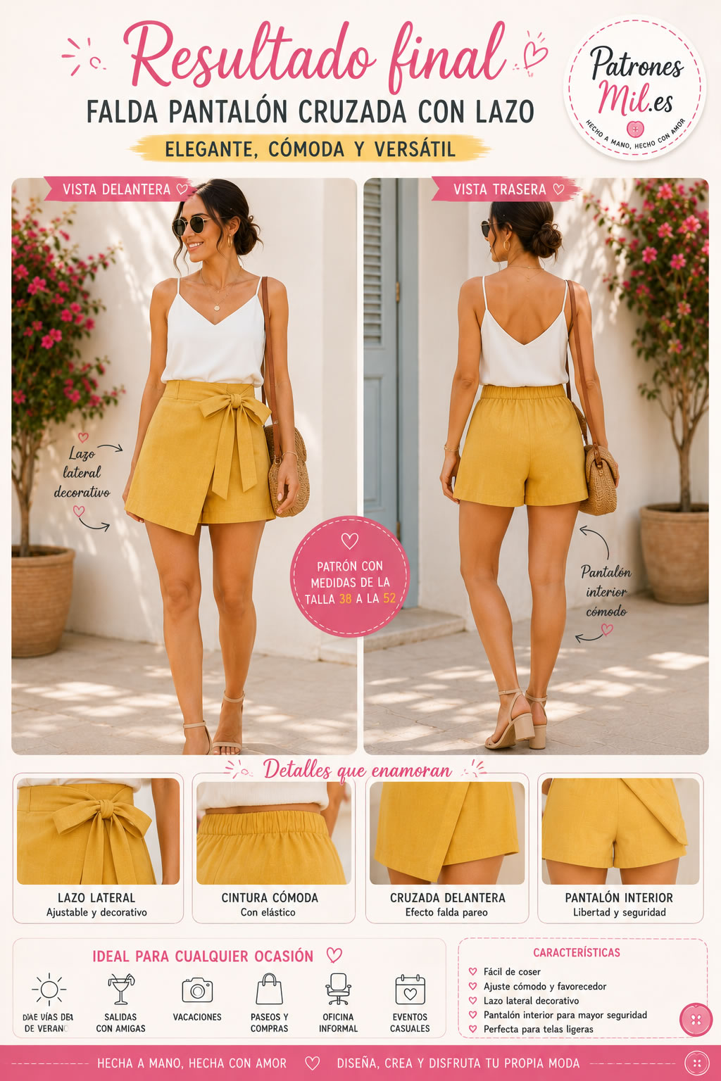 resultado final de la falda pantalon cruzada con lazo