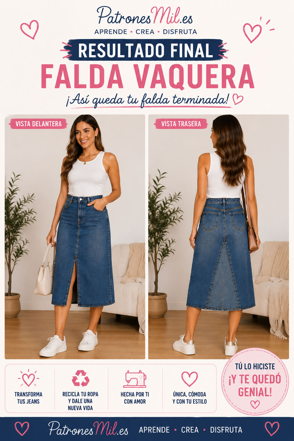 resultado final de la falda vaquera reciclando jeans