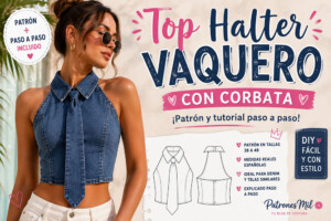 Top halter vaquero con patrón y corbata paso a paso