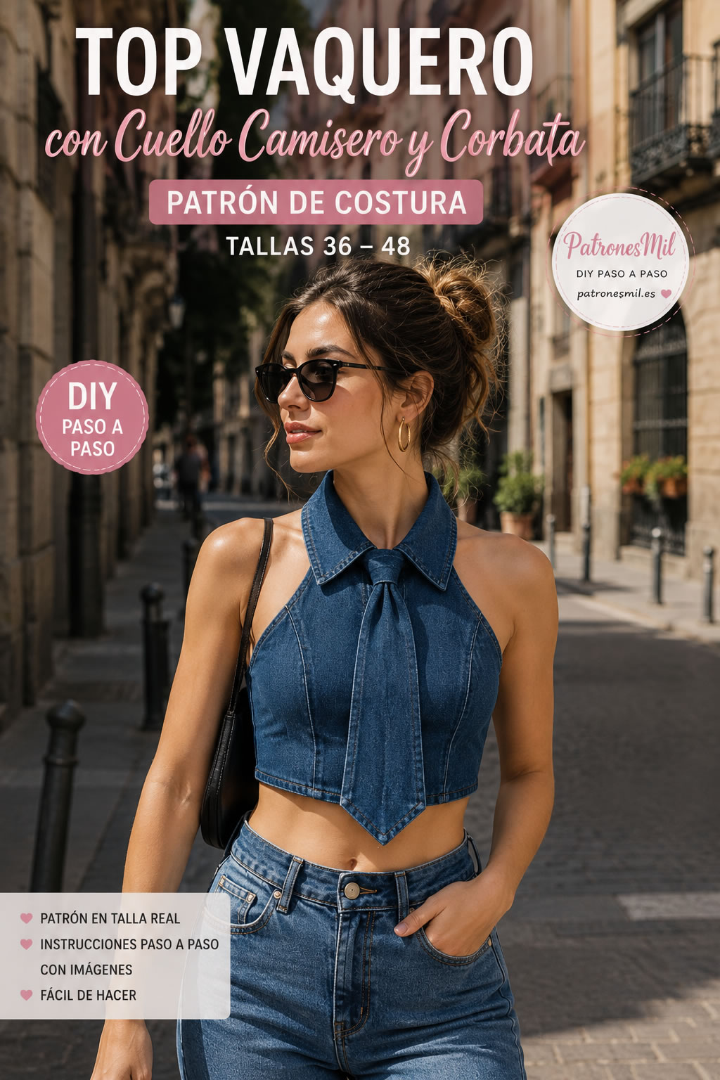 top jeans con corbata