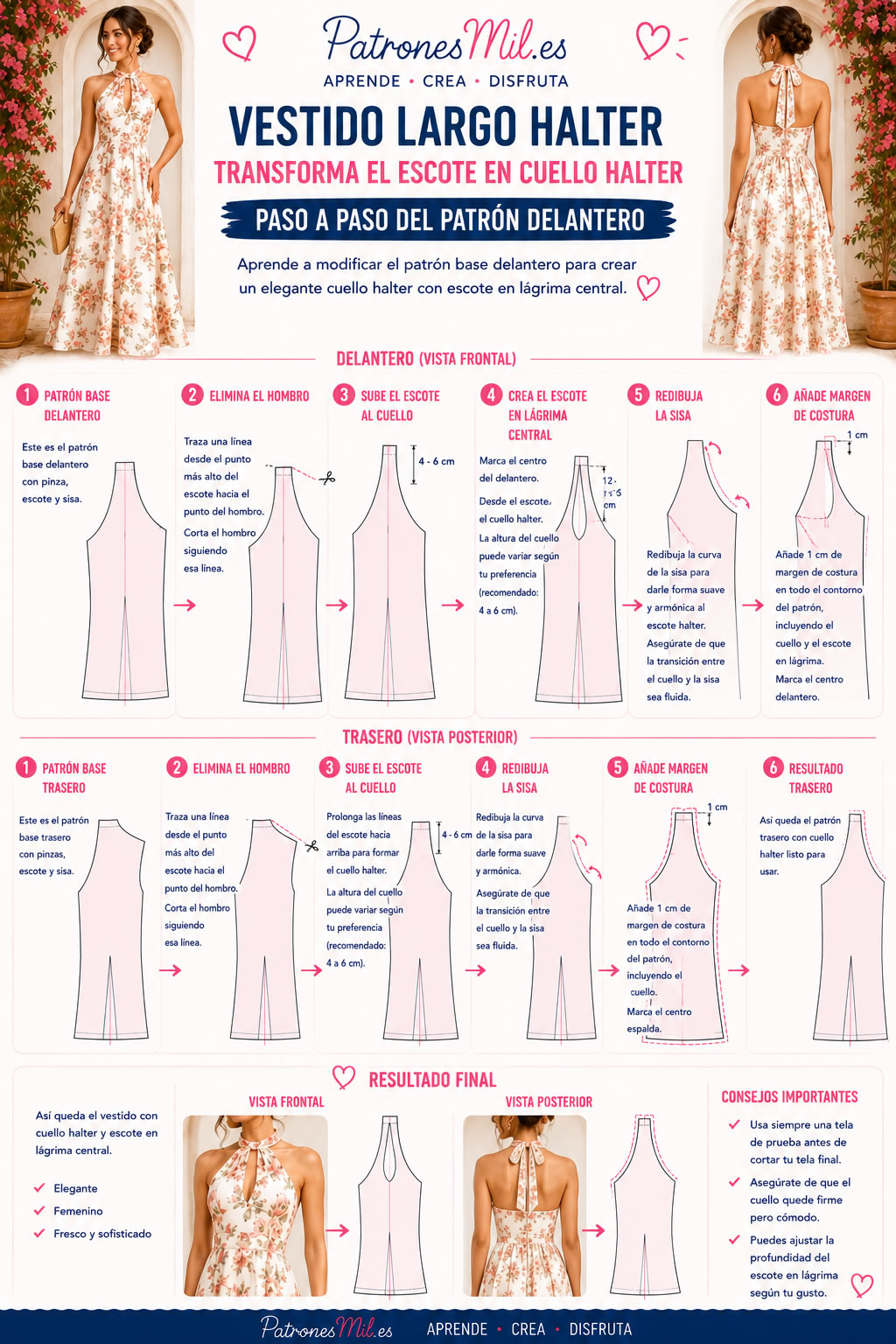 transformacion del cuello halter paso a paso del vestido