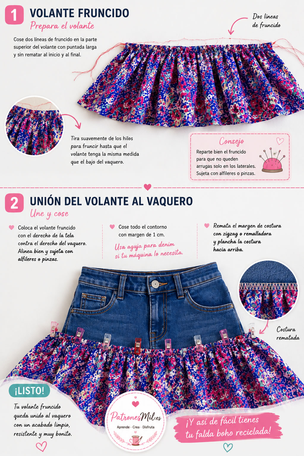 volante fruncido de falda jeans