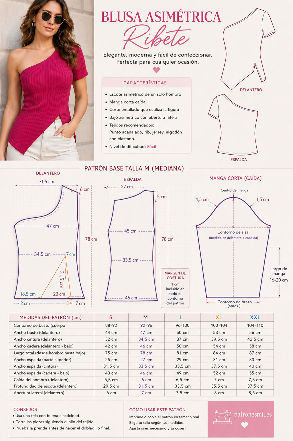 patrones de blusa asimetrica