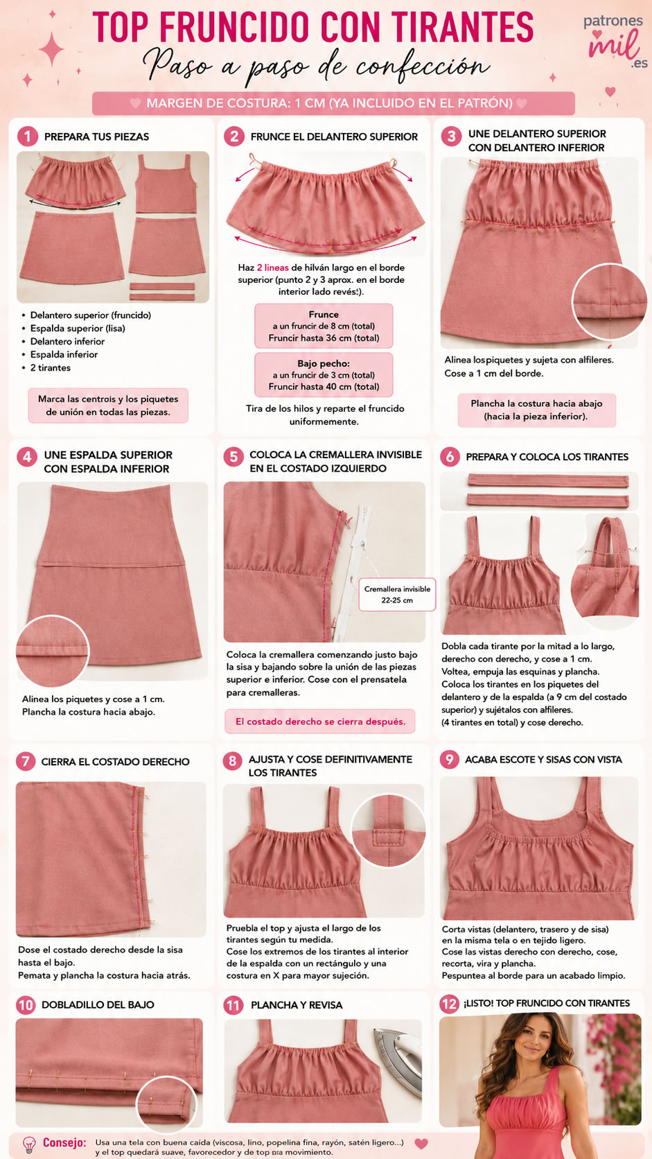 top fruncido con tirantes paso a paso