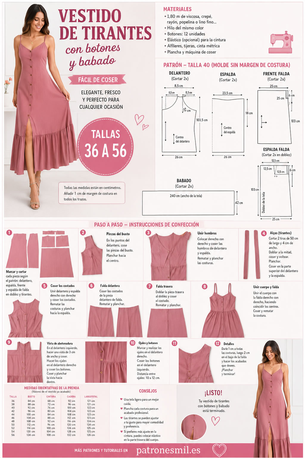 Vestido de tirantes con botones y volante paso a paso DIY