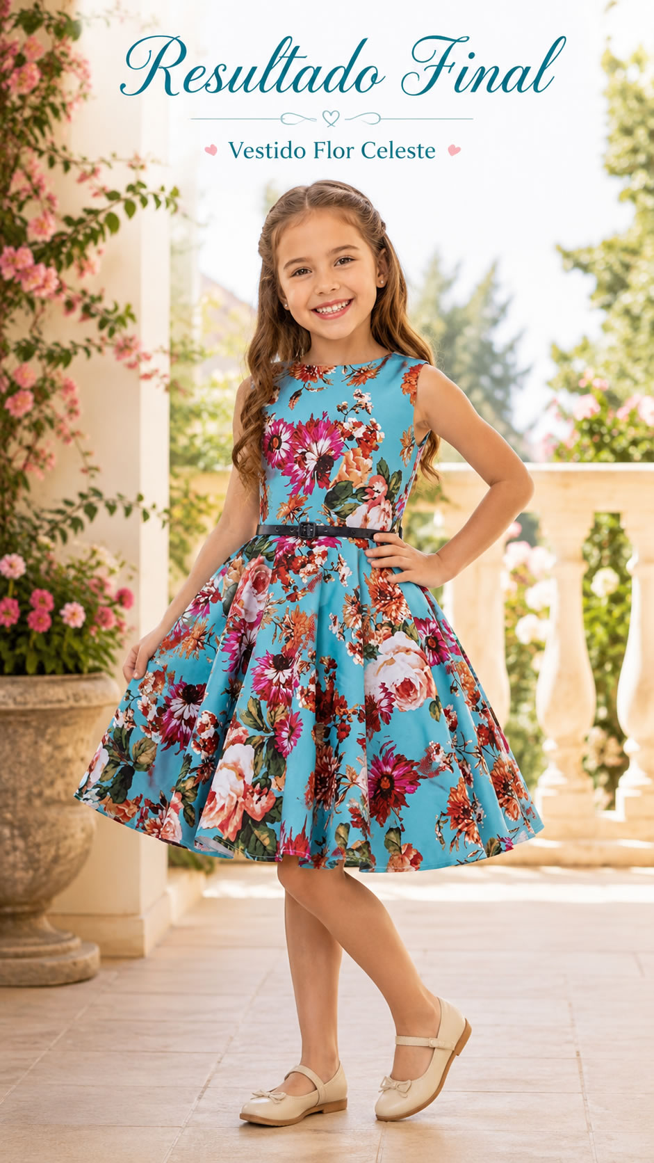 vestido infantil flor celeste resultado final