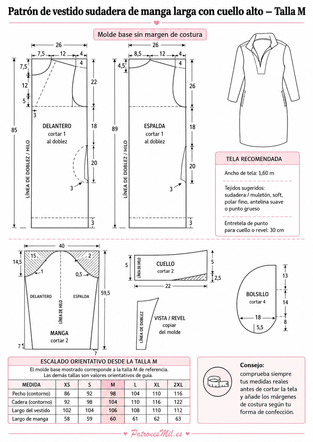 Patrón de vestido sudadero