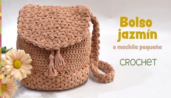 toma una foto Fortaleza Canberra Bolso-mochila Jazmín tejido a crochet - Patrones gratis