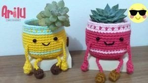 Macetero tejido a crochet