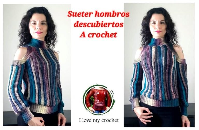 Suéter con hombros descubiertos a crochet