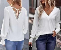 Blusa cuello en V mangas de obispo