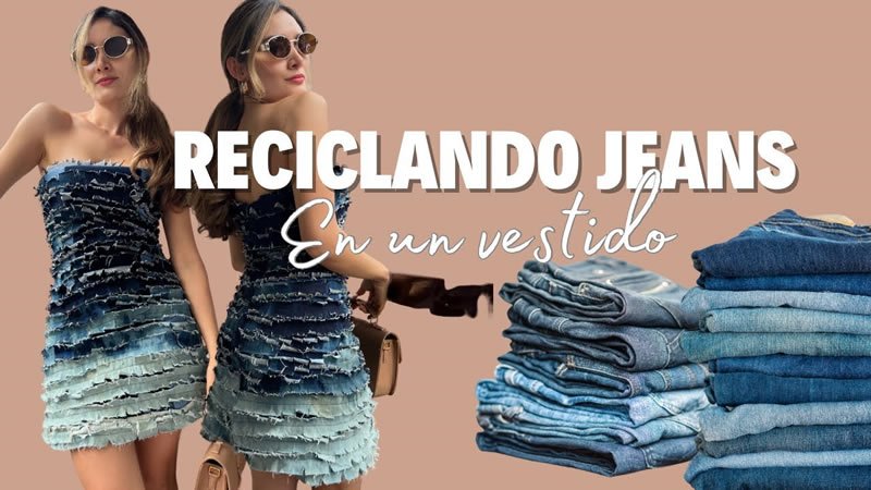 Vestido Strapless con Jeans Reciclados