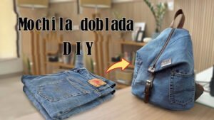 Mochila doblada reciclando unos jeans viejos