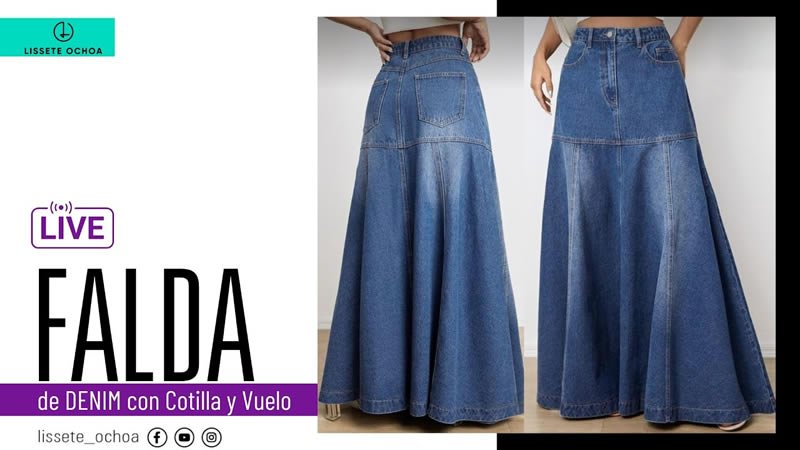 Falda jeans con cotilla y Vuelo