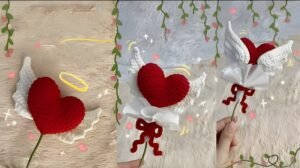 llaveros de corazón con alas a crochet